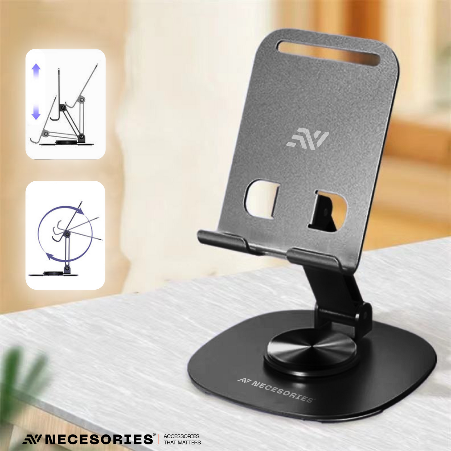 Portable Alloy 360 Degree Rotatable and Adjustable Mobile Stand for Desk