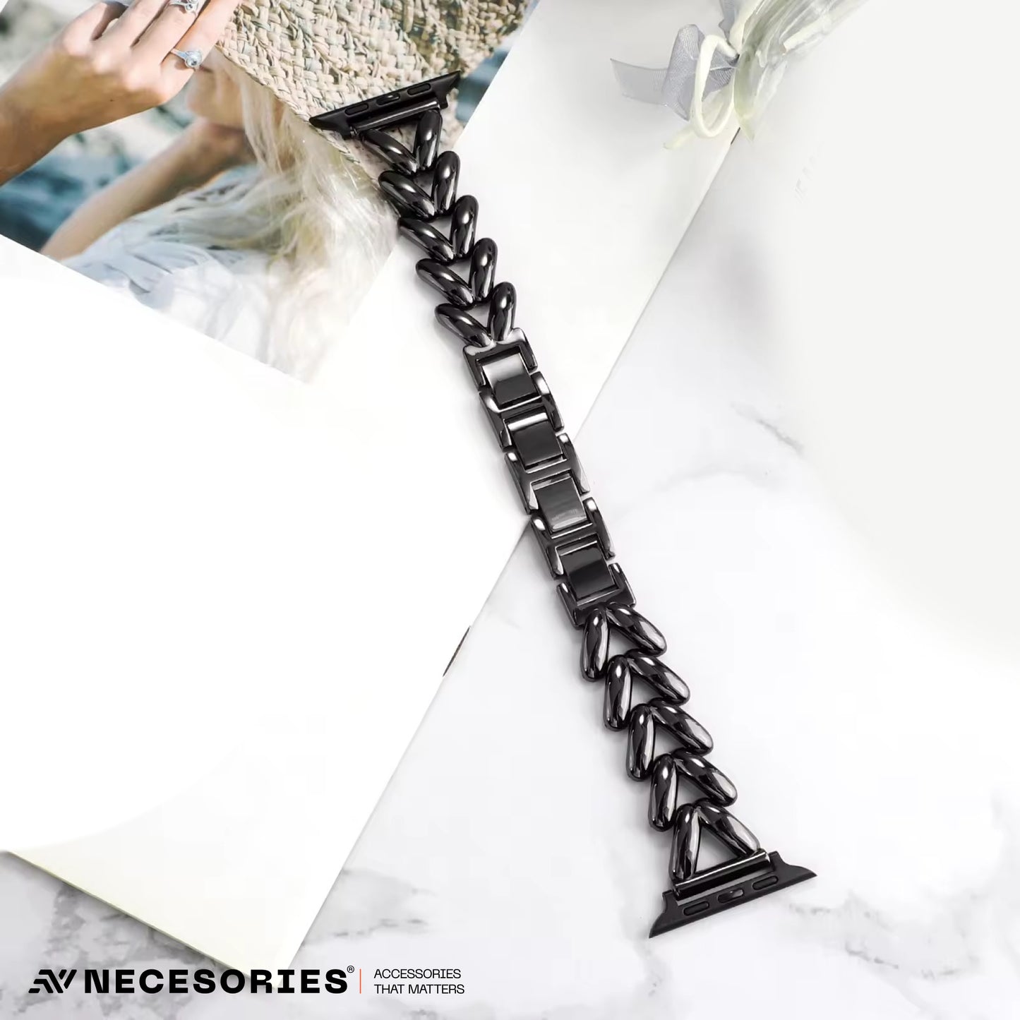 Necesories Alloy Strap , Stylish Elegance ,Bling Heart Shaped Link iWatch Band for Women