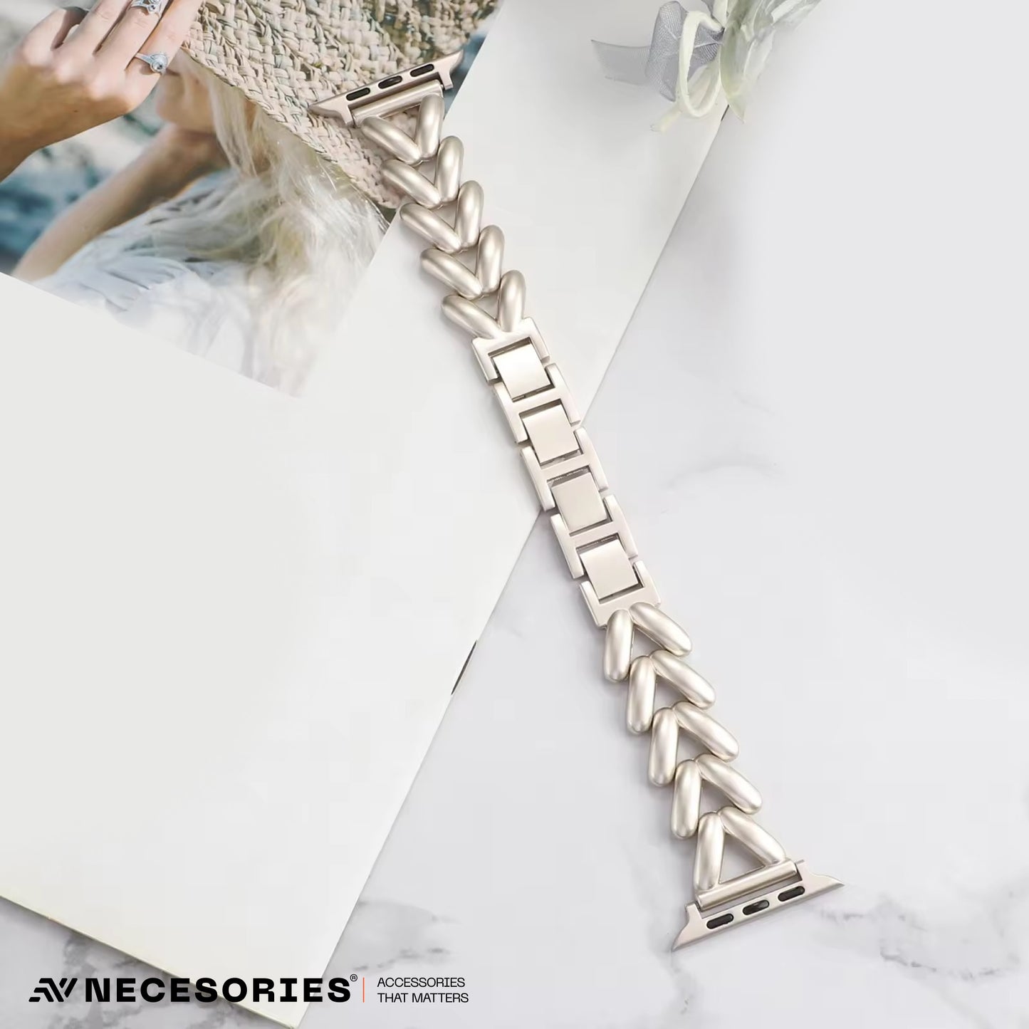 Necesories Alloy Strap , Stylish Elegance ,Bling Heart Shaped Link iWatch Band for Women