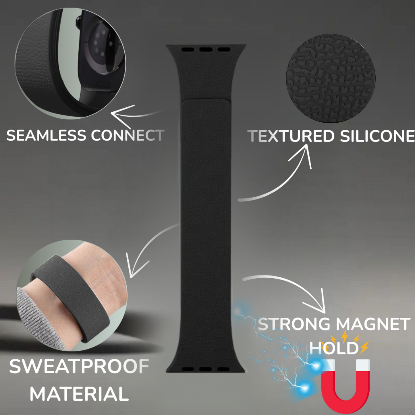 Necesories Magnetic Silicone Snap on Iwatch Strap
