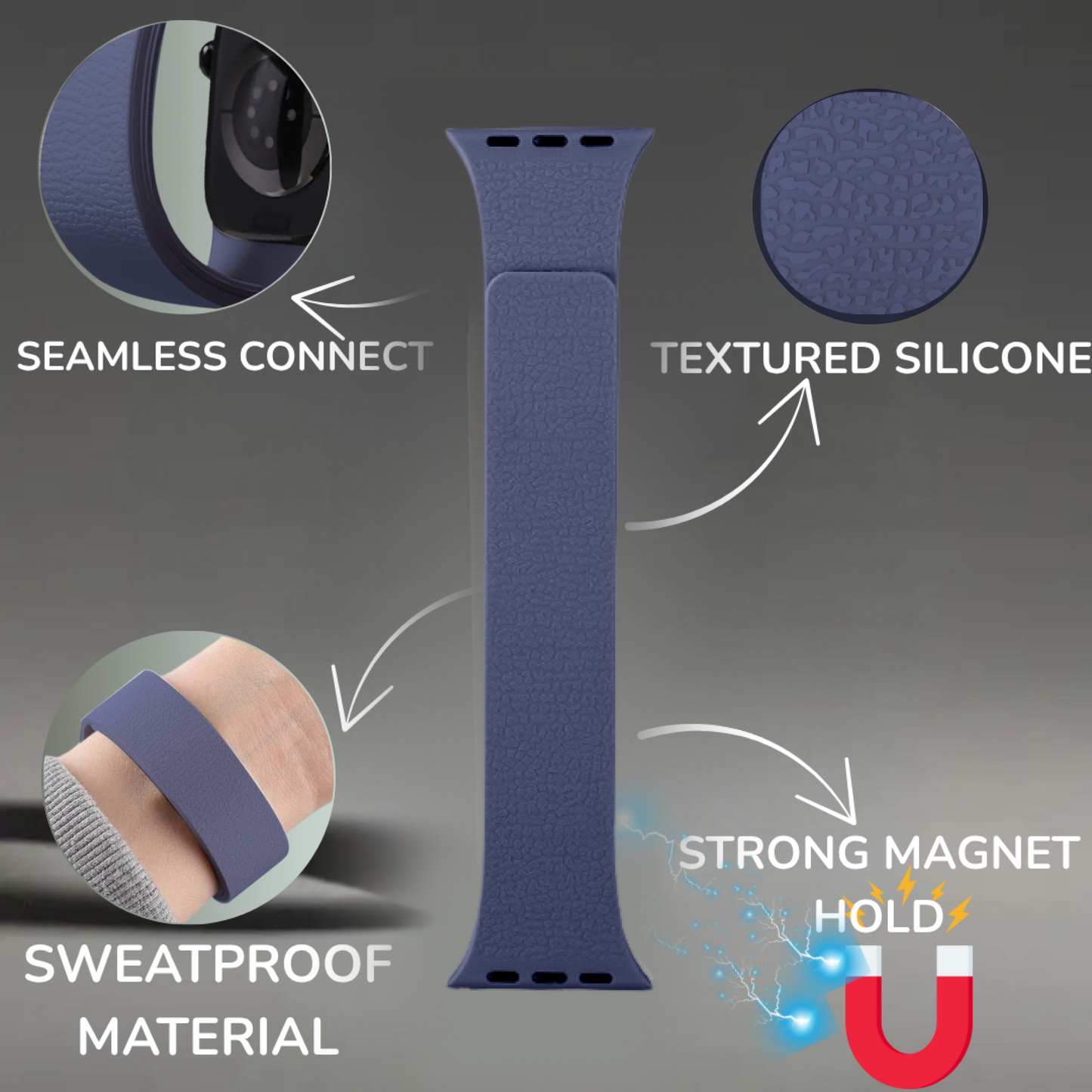 Necesories Magnetic Silicone Snap on Iwatch Strap