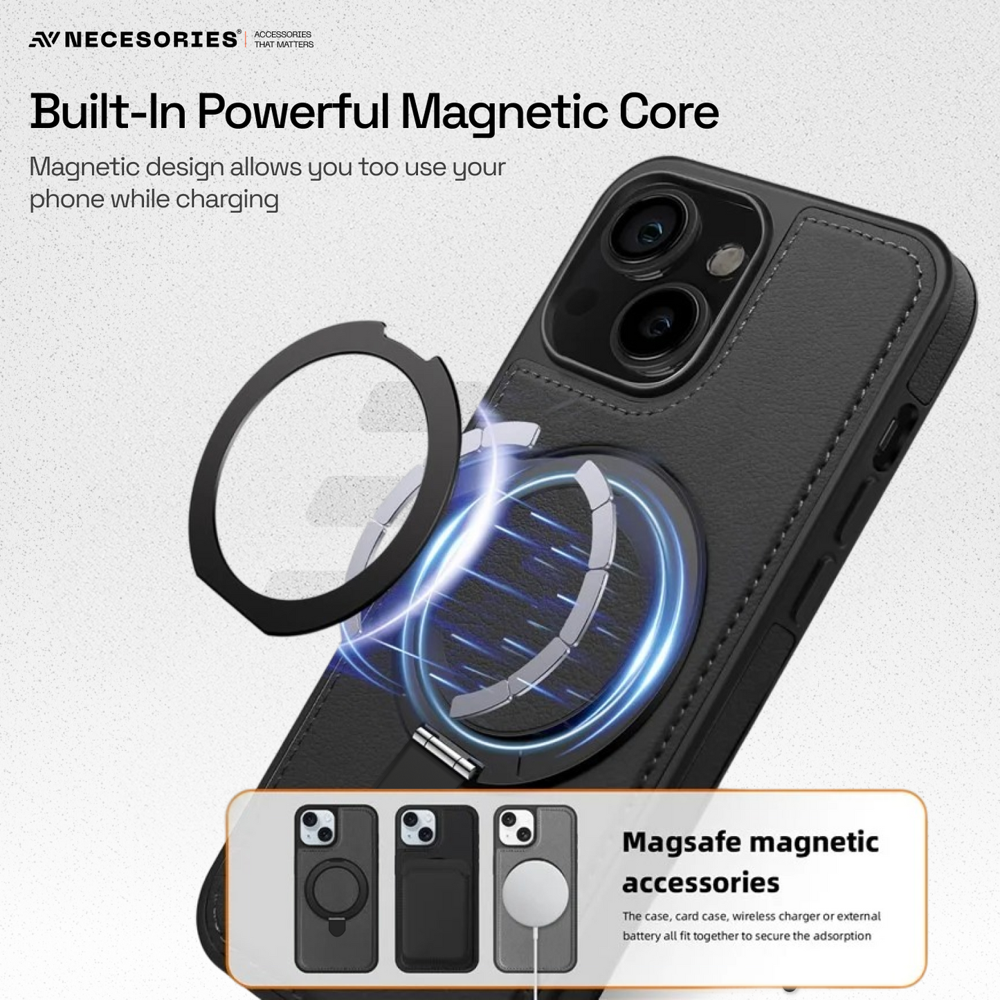 Leather Kickstand Ring Magsafe Case for Iphone