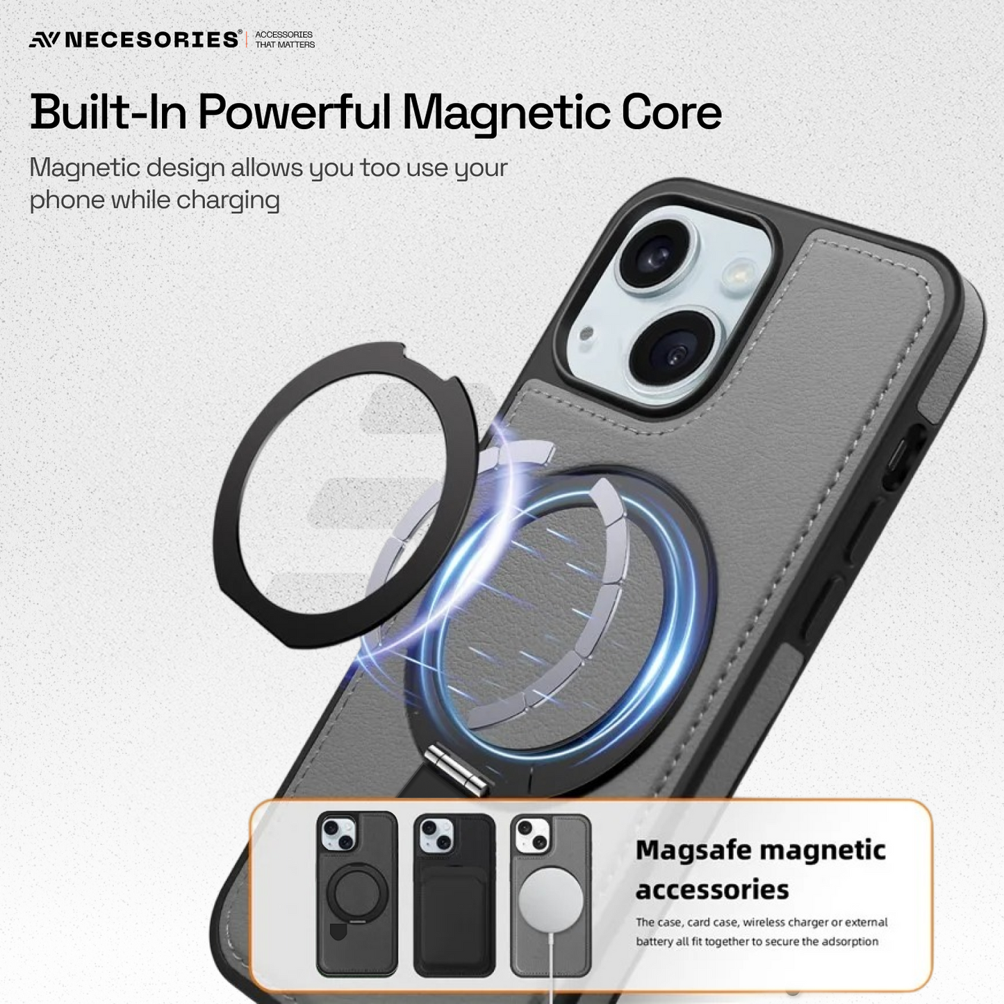 Leather Kickstand Ring Magsafe Case for Iphone