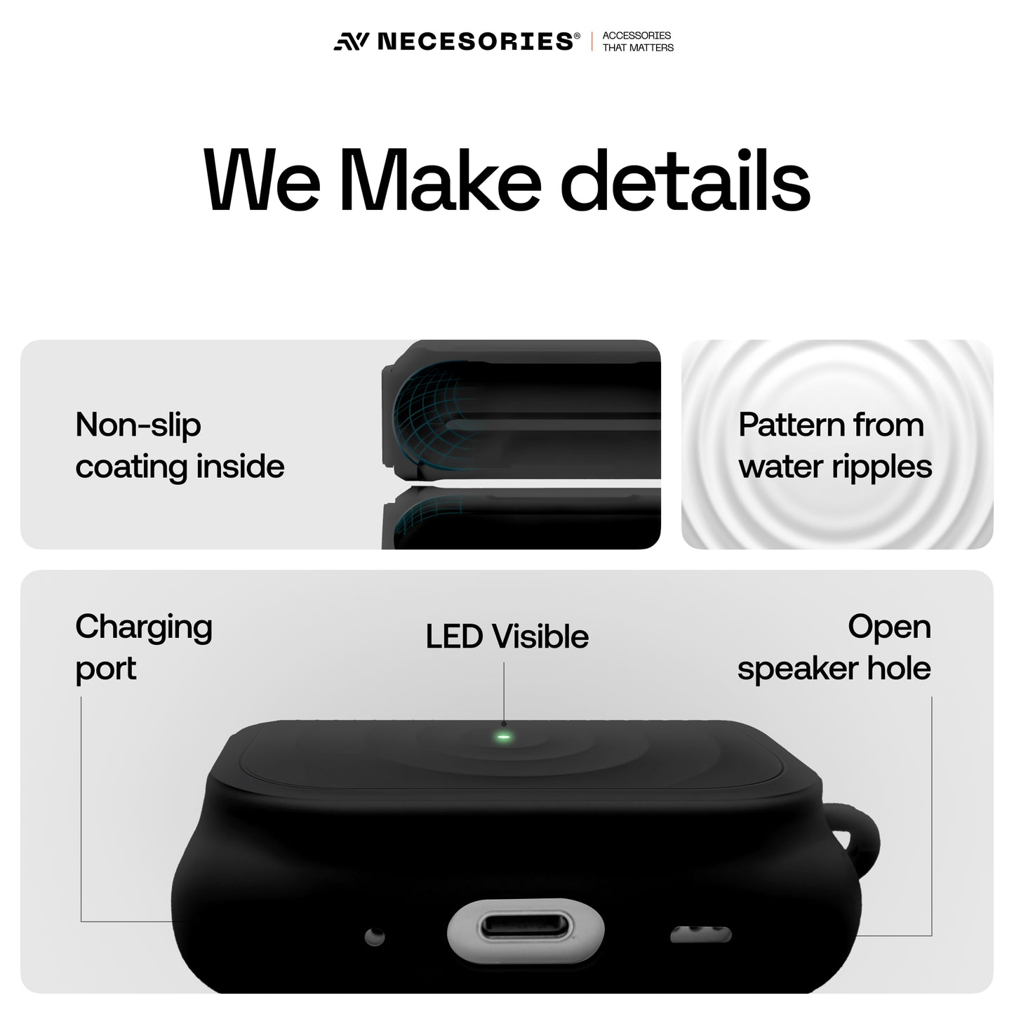 Silicone Ripple Airpods Pro Case with Ring Non Slip Coating Inside
