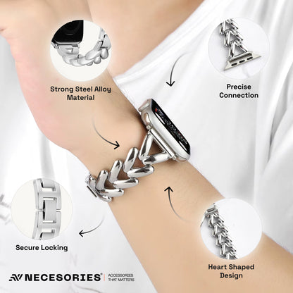 Necesories Alloy Strap , Stylish Elegance ,Bling Heart Shaped Link iWatch Band for Women