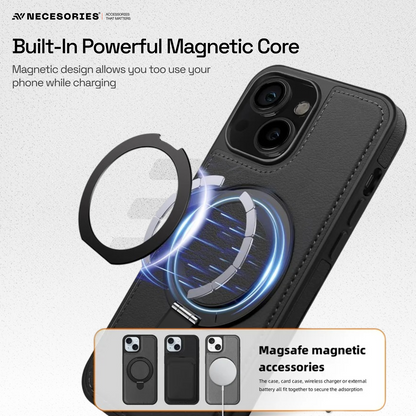 Leather Kickstand Ring Magsafe Case for Iphone