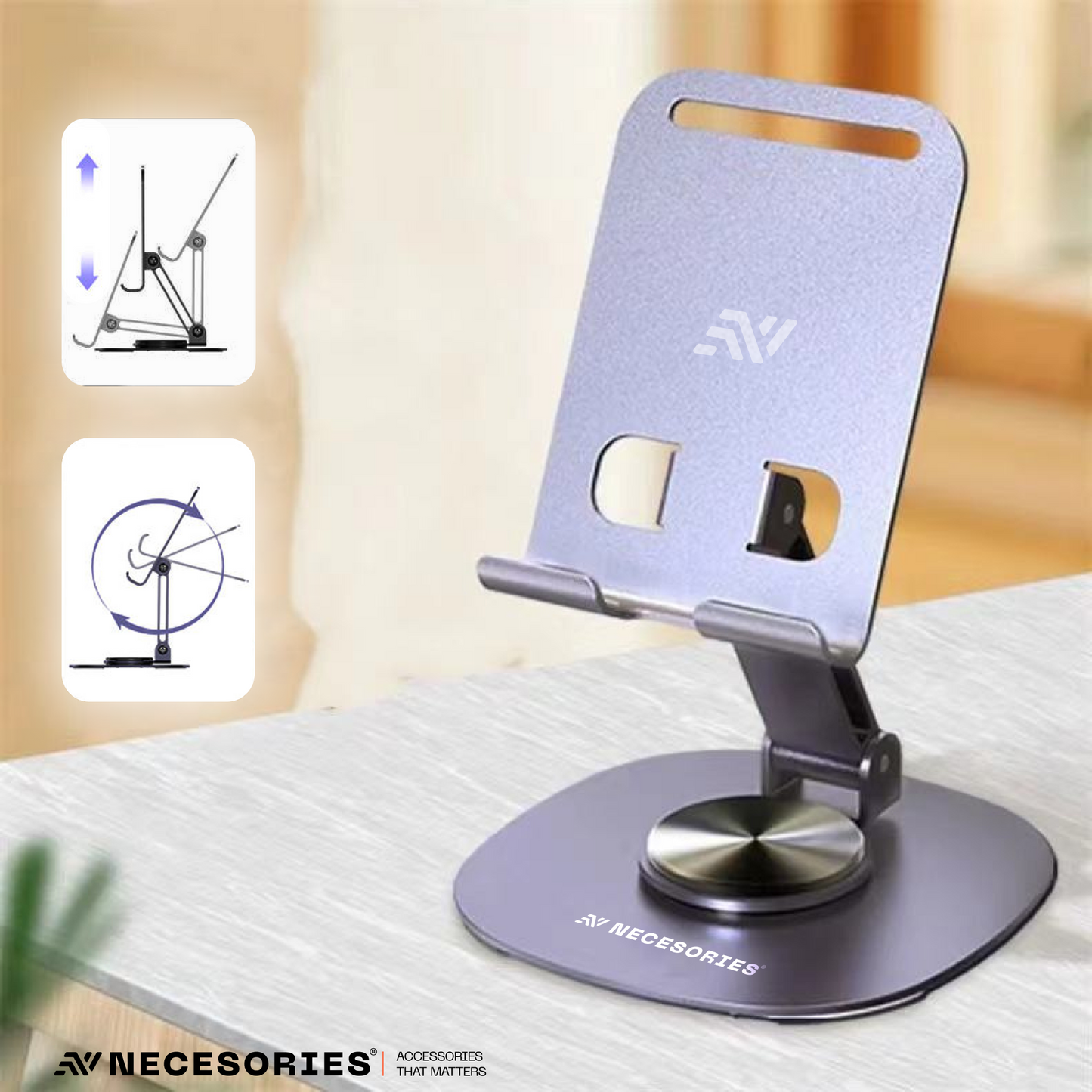 Portable Alloy 360 Degree Rotatable and Adjustable Mobile Stand for Desk