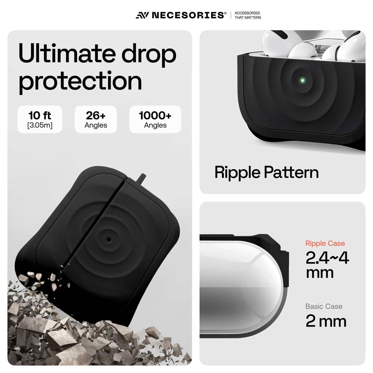 Silicone Ripple Airpods Pro Case with Ring Non Slip Coating Inside