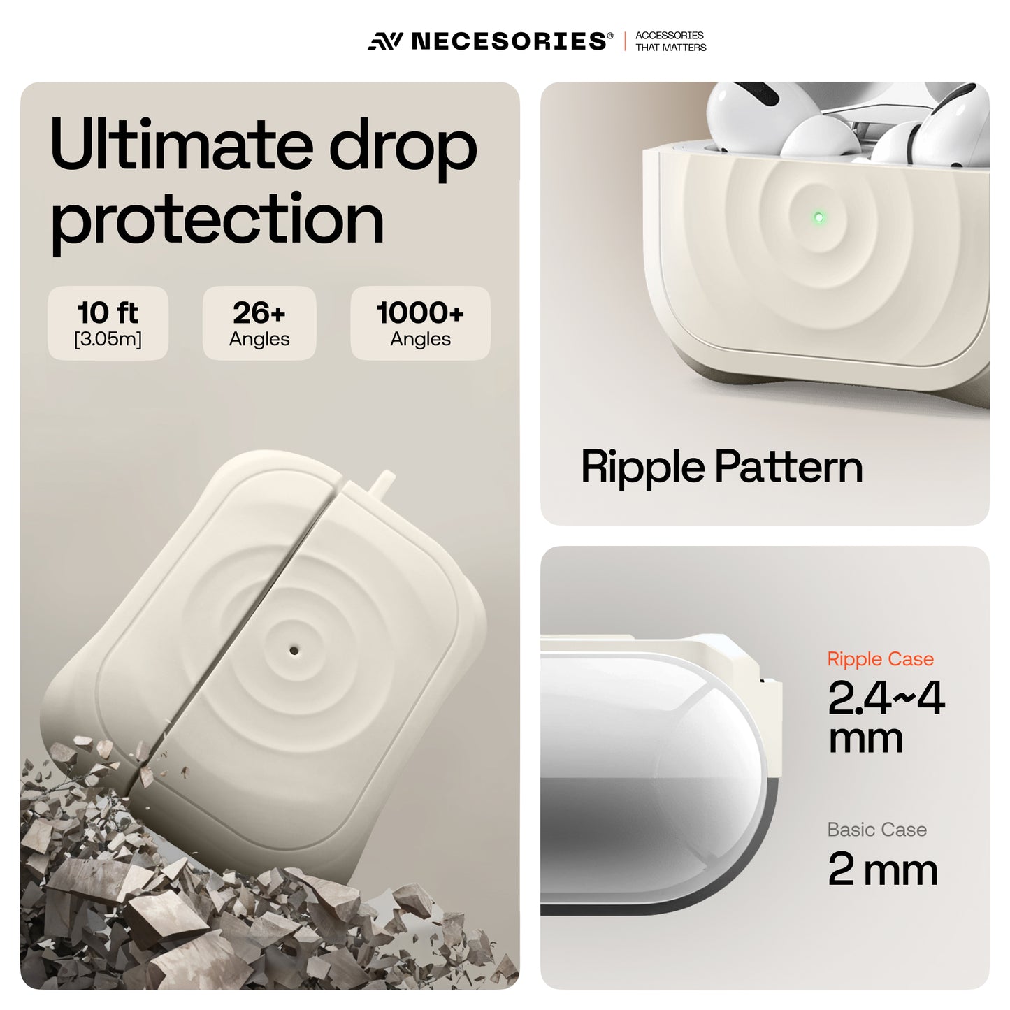 Silicone Ripple Airpods Pro Case with Ring Non Slip Coating Inside
