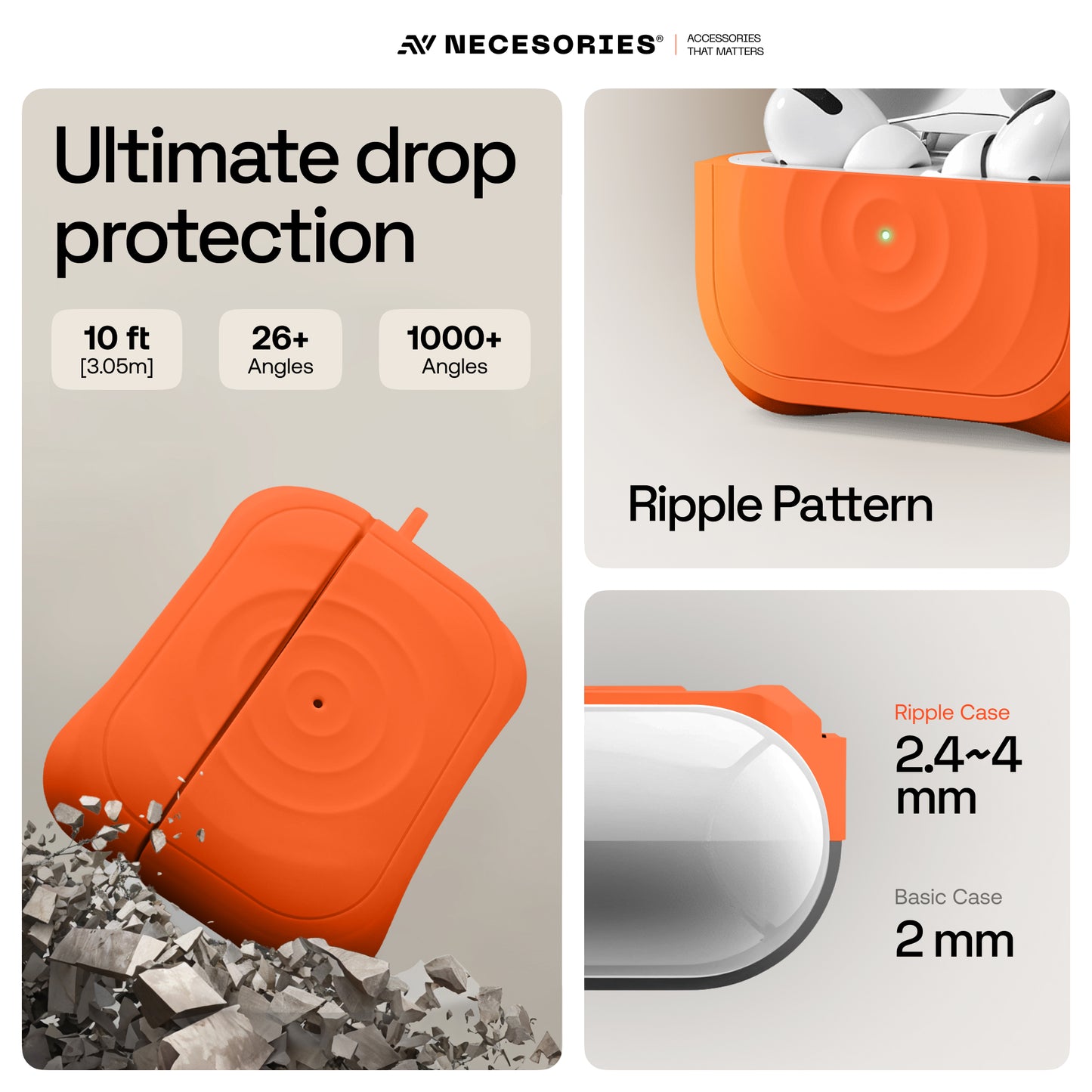 Silicone Ripple Airpods Pro Case with Ring Non Slip Coating Inside