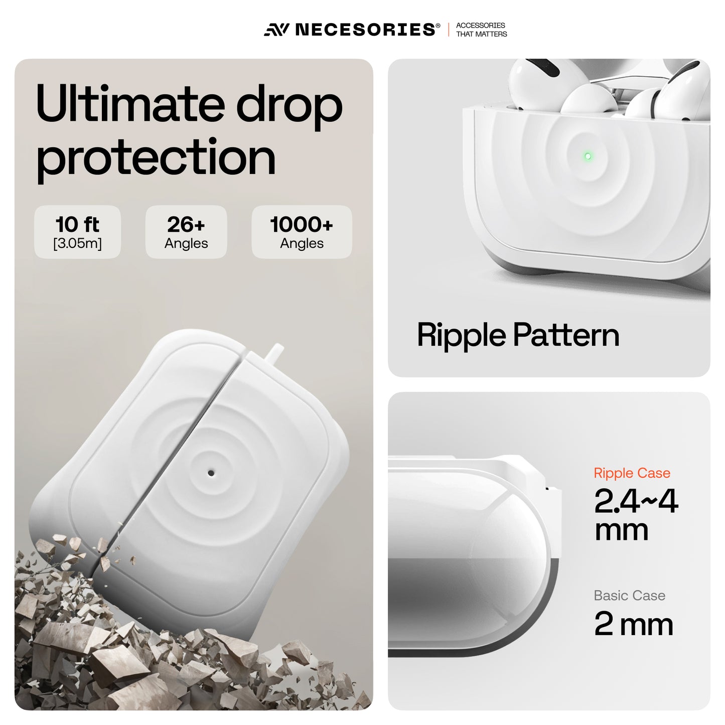 Silicone Ripple Airpods Pro Case with Ring Non Slip Coating Inside